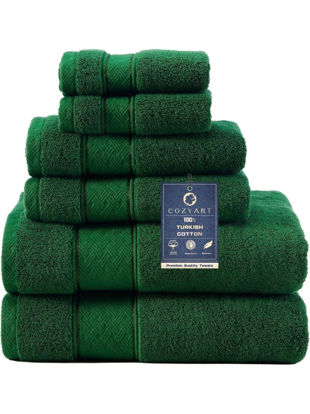 Luxury 6-Piece Bath Towel Set - Soft Formal Green 100% Turkish Cotton, 650GSM